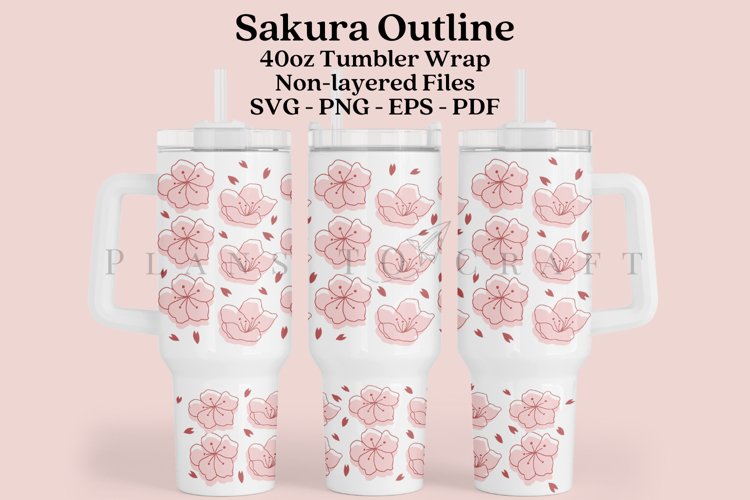 Sakura Outline 40oz Tumbler Sublimation Wrap SVG