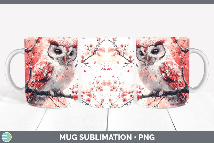 Sakura Owl Mug Wrap Sublimation Coffee Cup Designs