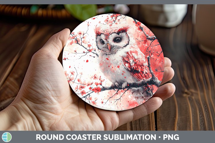 Sakura Owl Round Coaster Sublimation Coaster Designs
