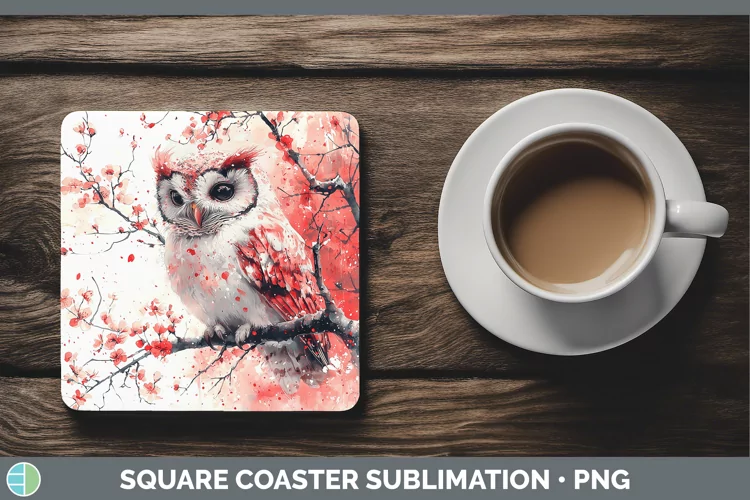 Sakura Owl Square Coaster Sublimation Coaster Designs