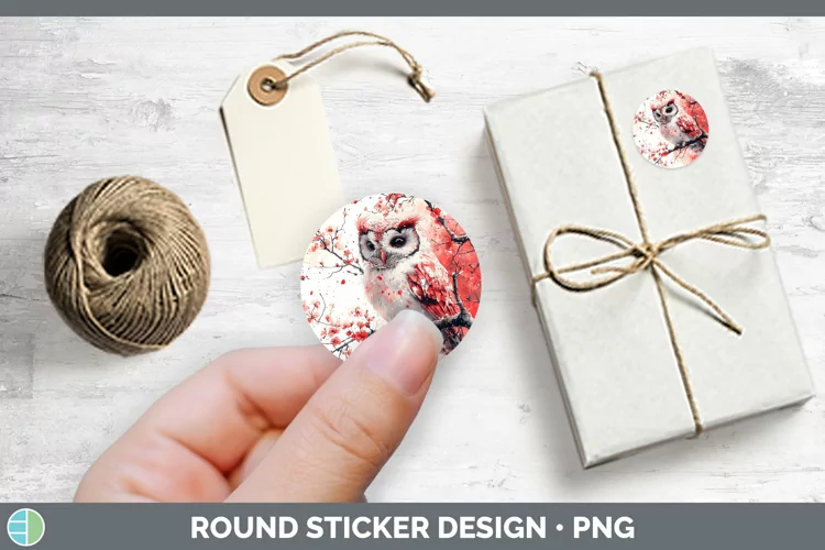 Sakura Owl Stickers | Round Labels Designs