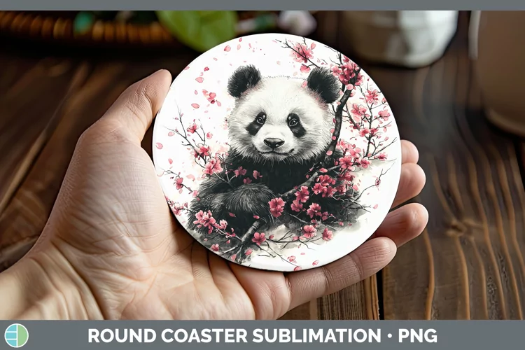 Sakura Panda Round Coaster Sublimation Coaster Designs