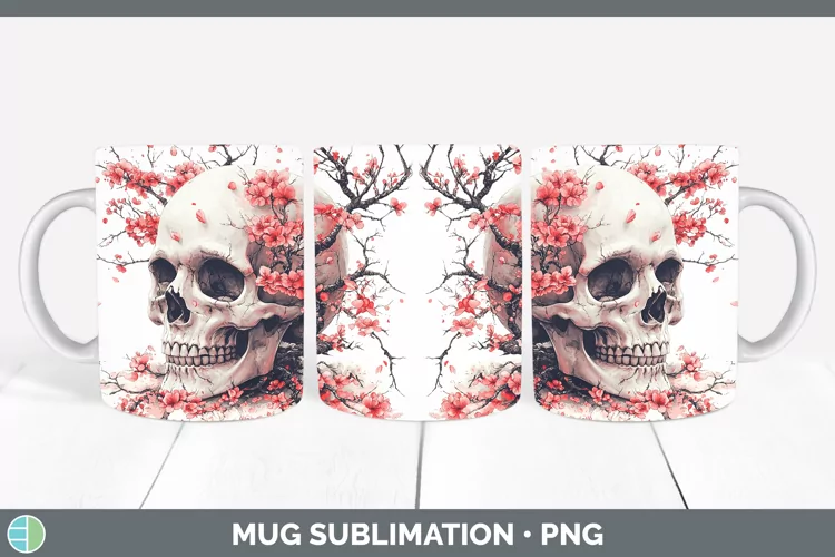 Sakura Skull Mug Wrap Sublimation Coffee Cup Designs