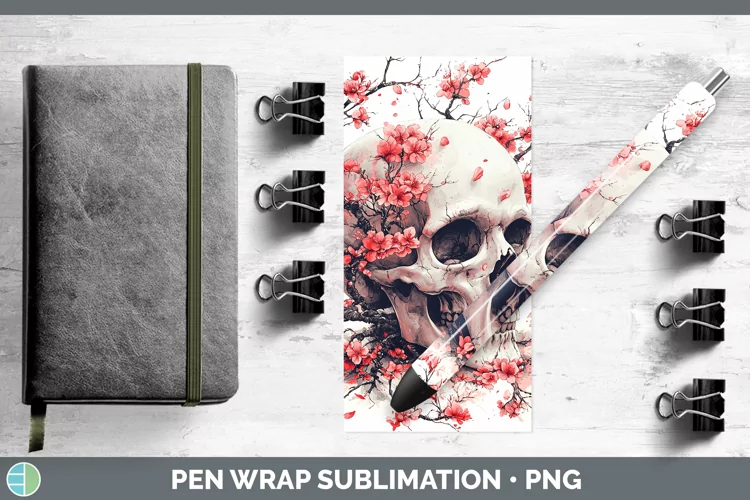 Sakura Skull Pen Wrap Sublimation Epoxy Pen Designs