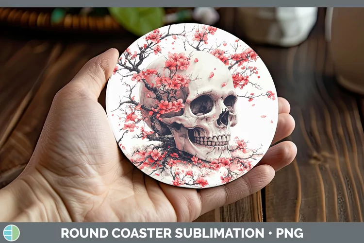Sakura Skull Round Coaster Sublimation Coaster Designs