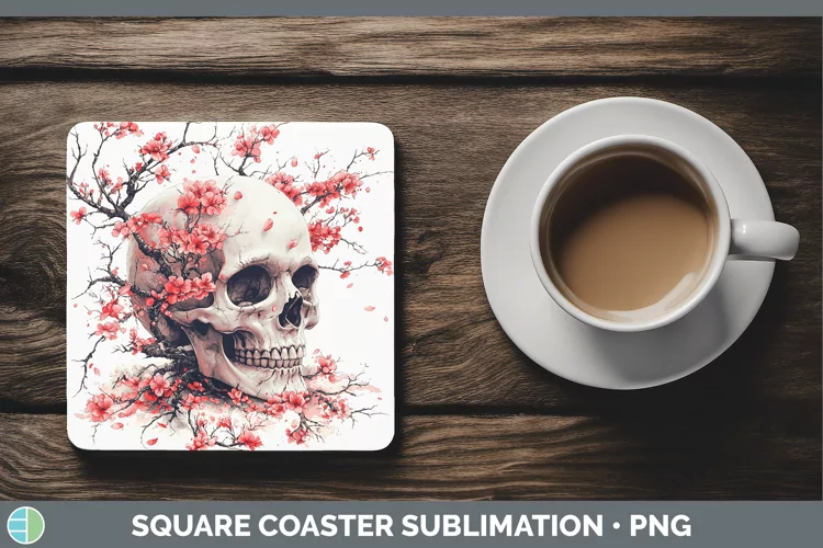 Sakura Skull Square Coaster Sublimation Coaster Designs