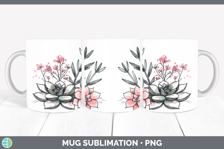 Sakura Succulents Mug Wrap Sublimation Coffee Cup Designs
