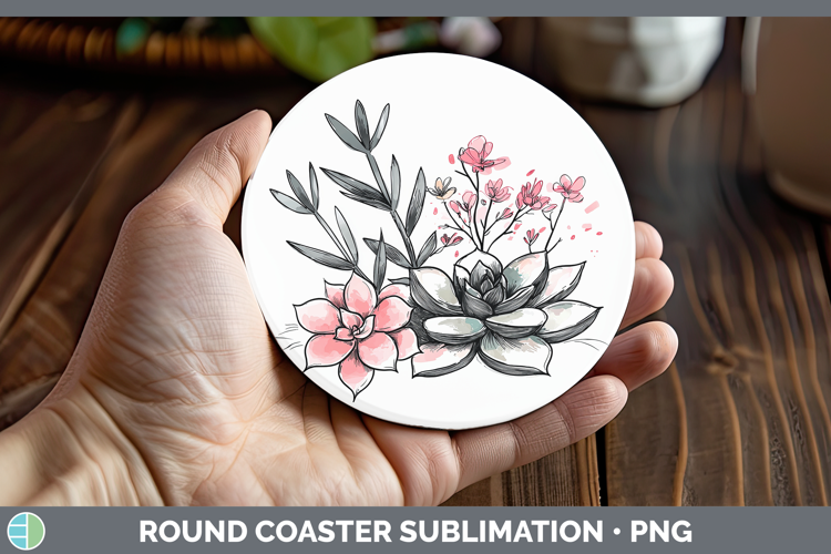 Sakura Succulents Round Coaster Sublimation Coaster Designs