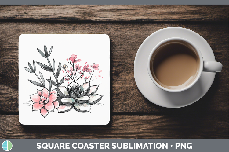 Sakura Succulents Square Coaster Sublimation Coaster Designs