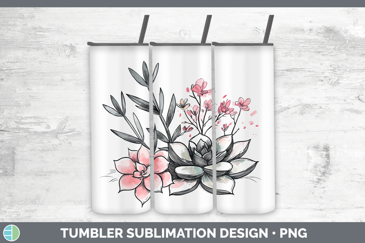 Sakura Succulents Tumbler Sublimation 20 oz Skinny Tumbler D