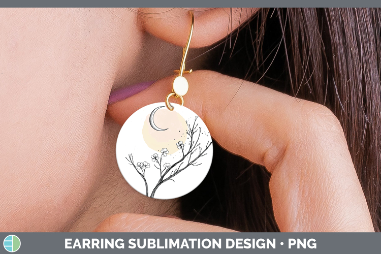 Sakura Sun and Moon Round Earrings Sublimation Earrings Desi