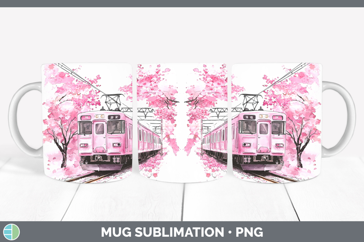 Sakura Train Mug Wrap Sublimation Coffee Cup Designs
