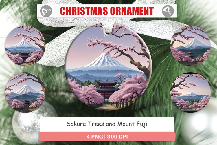 Sakura Trees Mount Fuji Christmas Ornaments