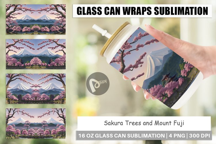 Glass Can Wraps Sakura Trees Mount Fuji