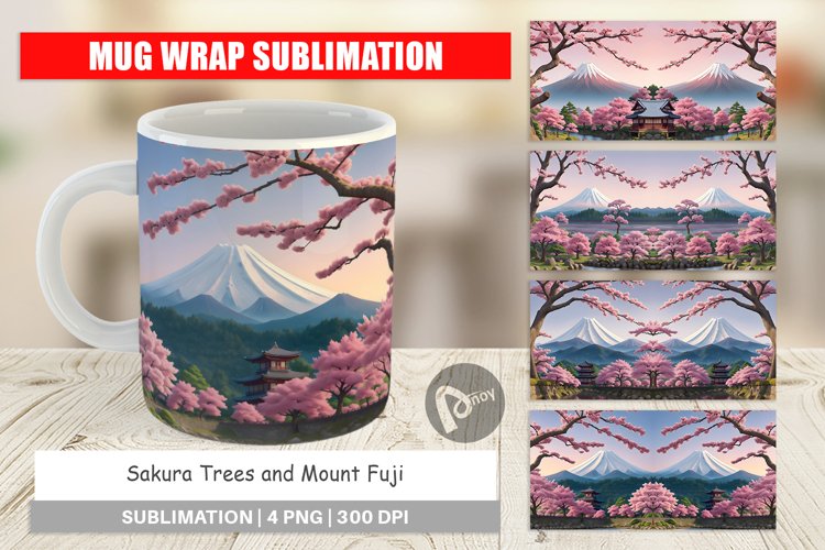Mug sublimation design Sakura Trees Mount Fuji
