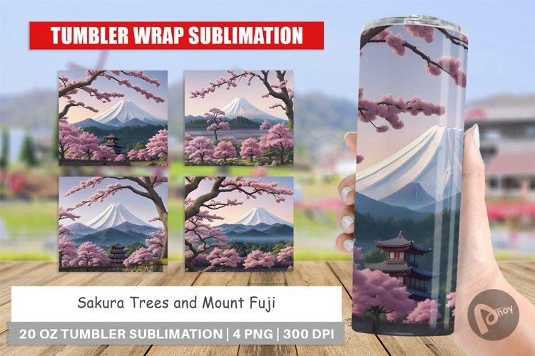 Sakura Trees Mount Fuji Tumbler Sublimation Wrap