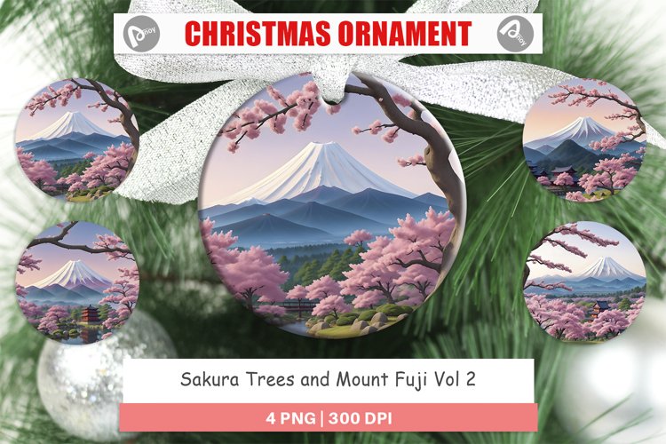 Sakura Trees Mount Fuji Christmas Ornaments