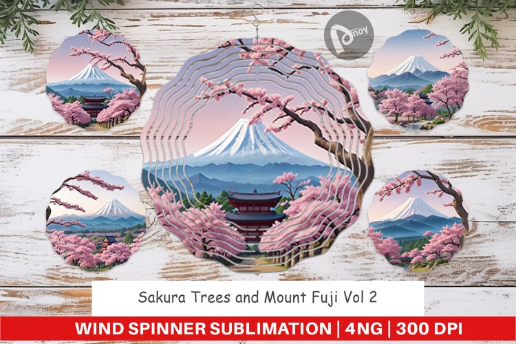Wind Spinner Sakura Trees Mount Fuji