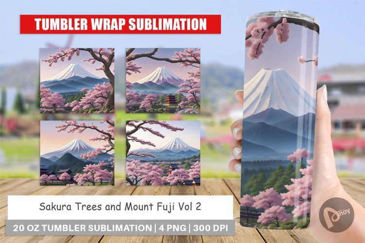 Sakura Trees Mount Fuji Tumbler Sublimation Wrap