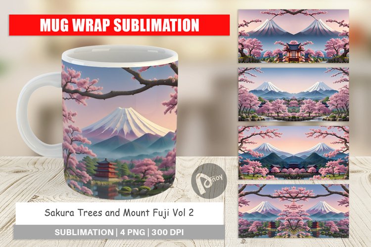 Mug sublimation design Sakura Trees Mount Fuji