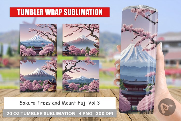 Sakura Trees Mount Fuji Tumbler Sublimation Wrap