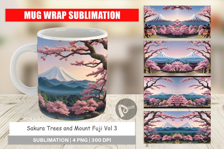 Mug sublimation design Sakura Trees Mount Fuji