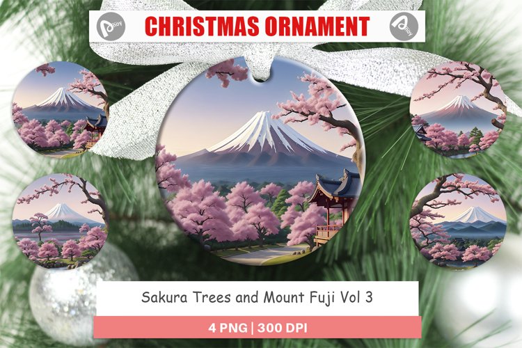 Sakura Trees Mount Fuji Christmas Ornaments
