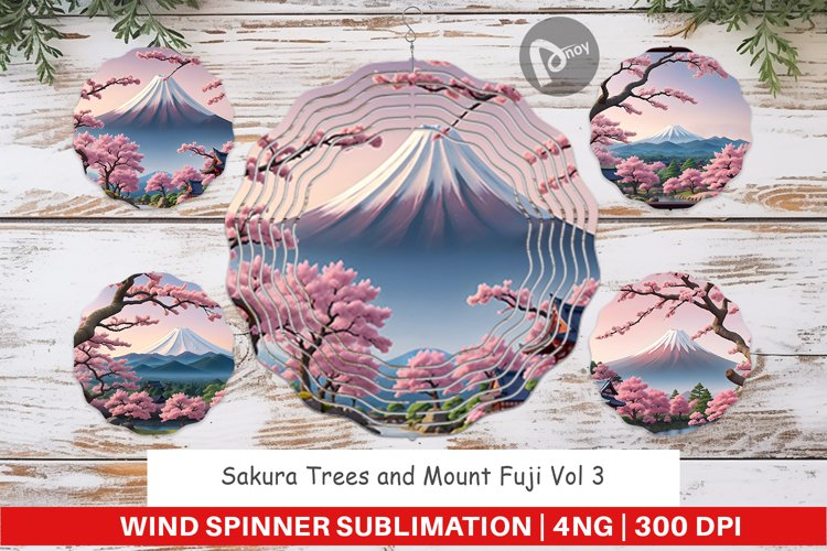 Wind Spinner Sakura Trees Mount Fuji