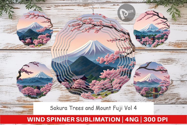Wind Spinner Sakura Trees Mount Fuji