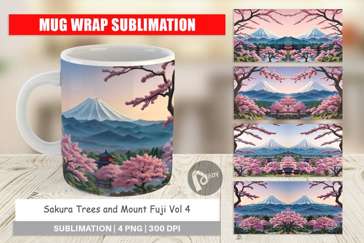 Mug sublimation design Sakura Trees Mount Fuji