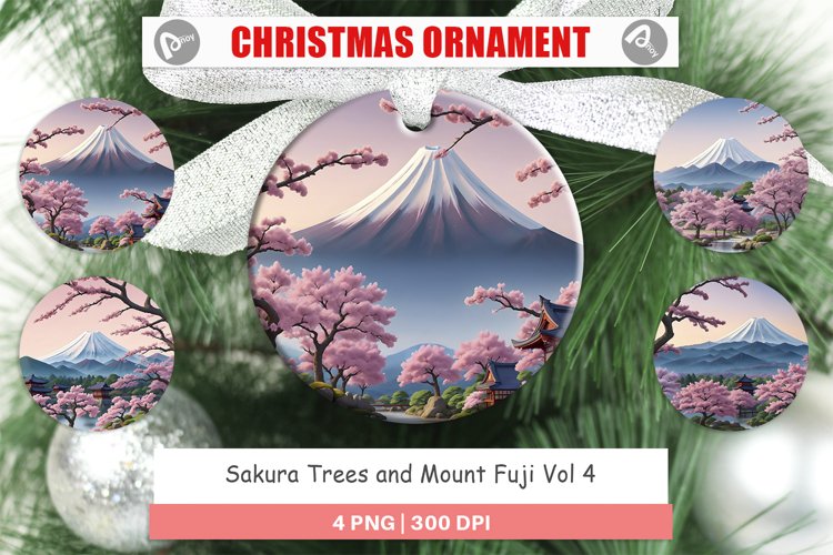 Sakura Trees Mount Fuji Christmas Ornaments