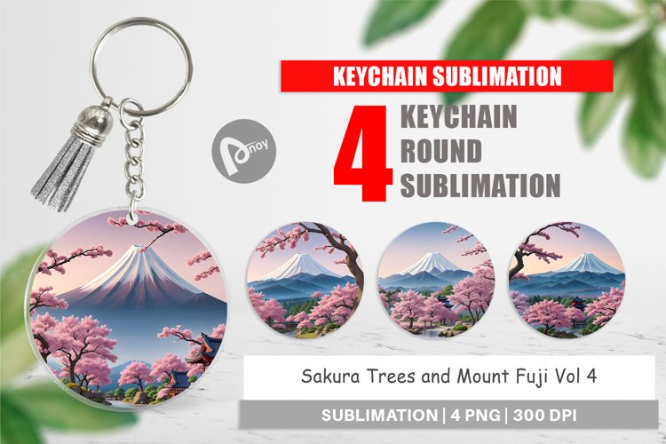 Keychain Sakura Trees Mount Fuji