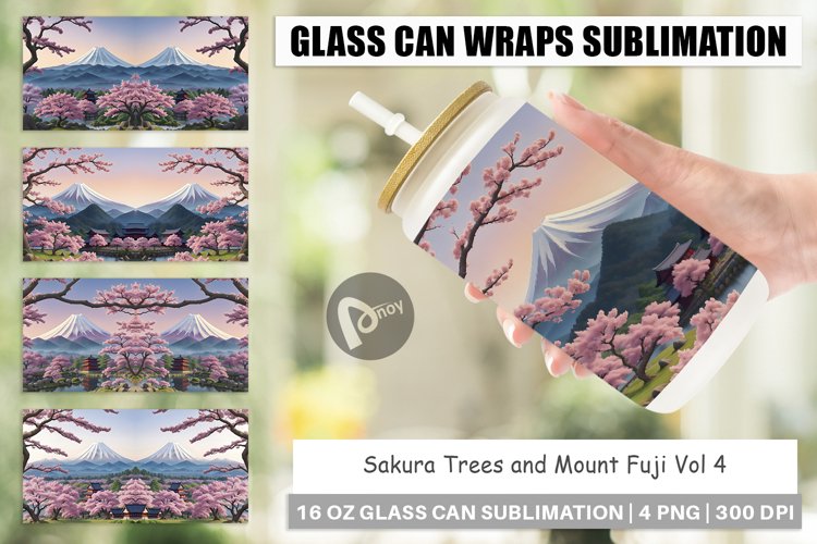 Glass Can Wraps Sakura Trees Mount Fuji