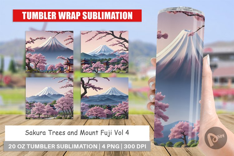 Sakura Trees Mount Fuji Tumbler Sublimation Wrap