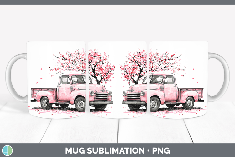 Sakura Vintage Truck Mug Wrap Sublimation Coffee Cup Designs