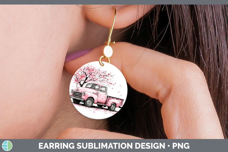 Sakura Vintage Truck Round Earrings Sublimation Earrings Des