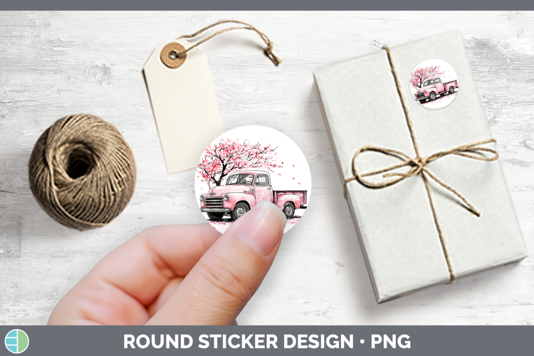 Sakura Vintage Truck Stickers | Round Labels Designs