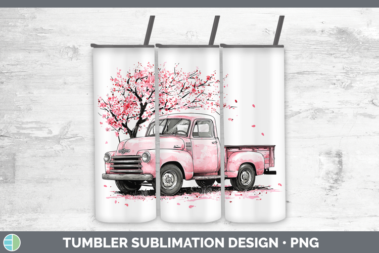 Sakura Vintage Truck Tumbler Sublimation 20 oz Skinny Tumble