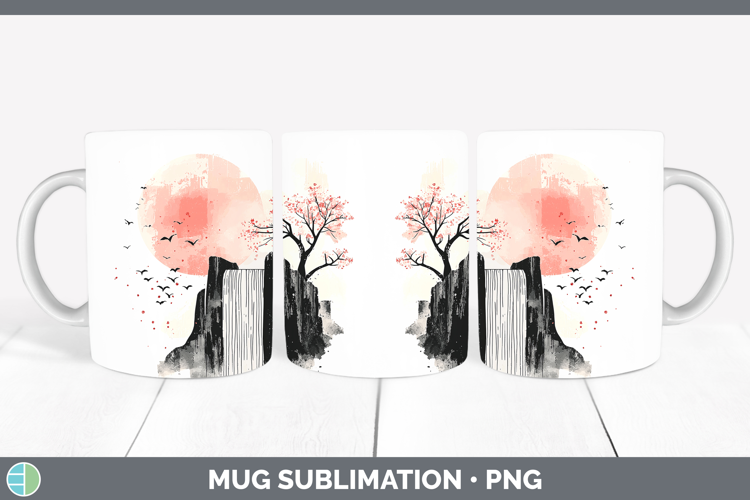 Sakura Waterfall Mug Wrap Sublimation Coffee Cup Designs