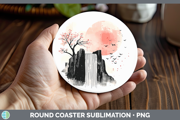 Sakura Waterfall Round Coaster Sublimation Coaster Designs