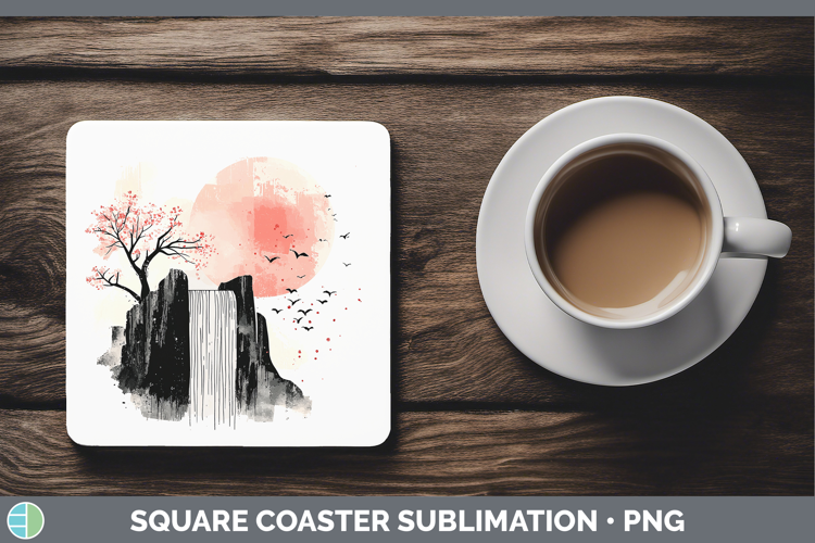 Sakura Waterfall Square Coaster Sublimation Coaster Designs