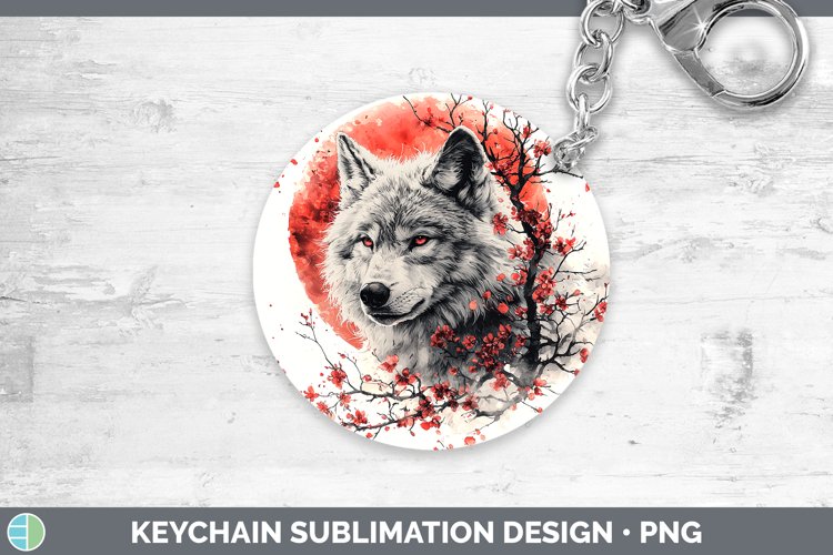 Sakura Wolf Keychain Sublimation Keyring Designs