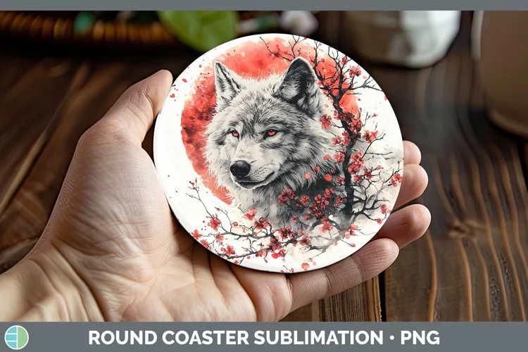 Sakura Wolf Round Coaster Sublimation Coaster Designs