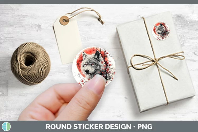 Sakura Wolf Stickers | Round Labels Designs
