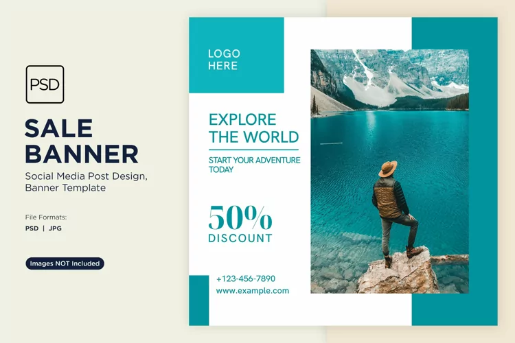 Explore the world travel and adventure sale banner design