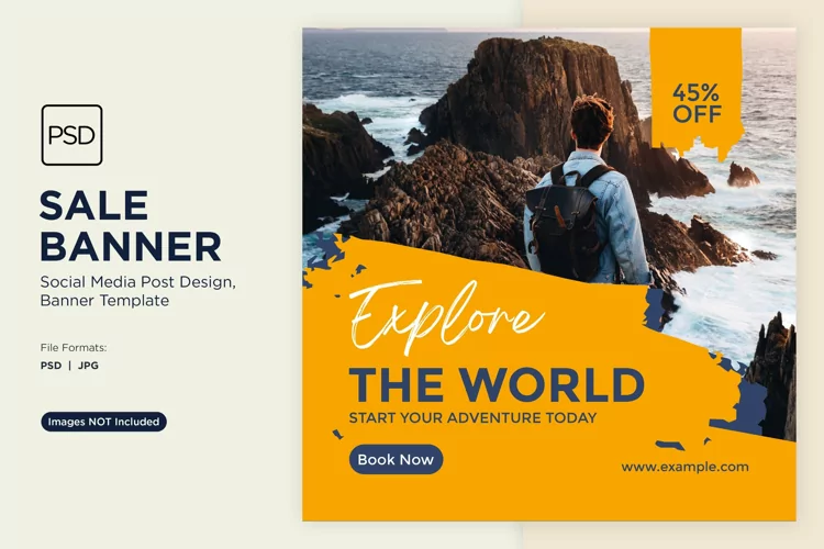 Explore the world travel and adventure sale banner design