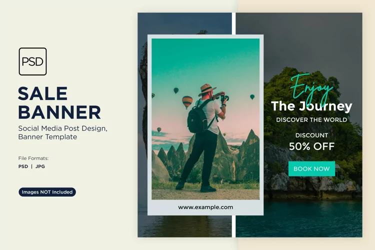 Explore the world travel and adventure sale banner design