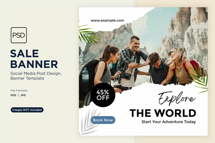 Explore the world travel and adventure sale banner design