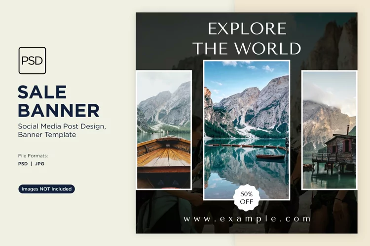 Explore the world travel and adventure sale banner design