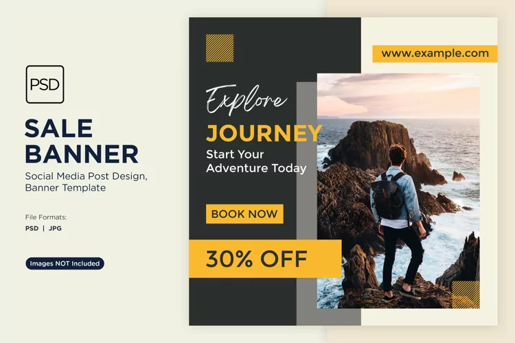 Explore the world travel and adventure sale banner design